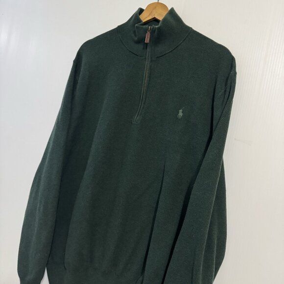 Polo Ralph Lauren Sweater Mens XXL Green 100% Pima Cotton 1/4 Zip Pullover - Picture 14 of 15